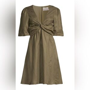 NEW Green Sancia Mini Dress with Balloon Elbow Sleeves Twist Front NWT